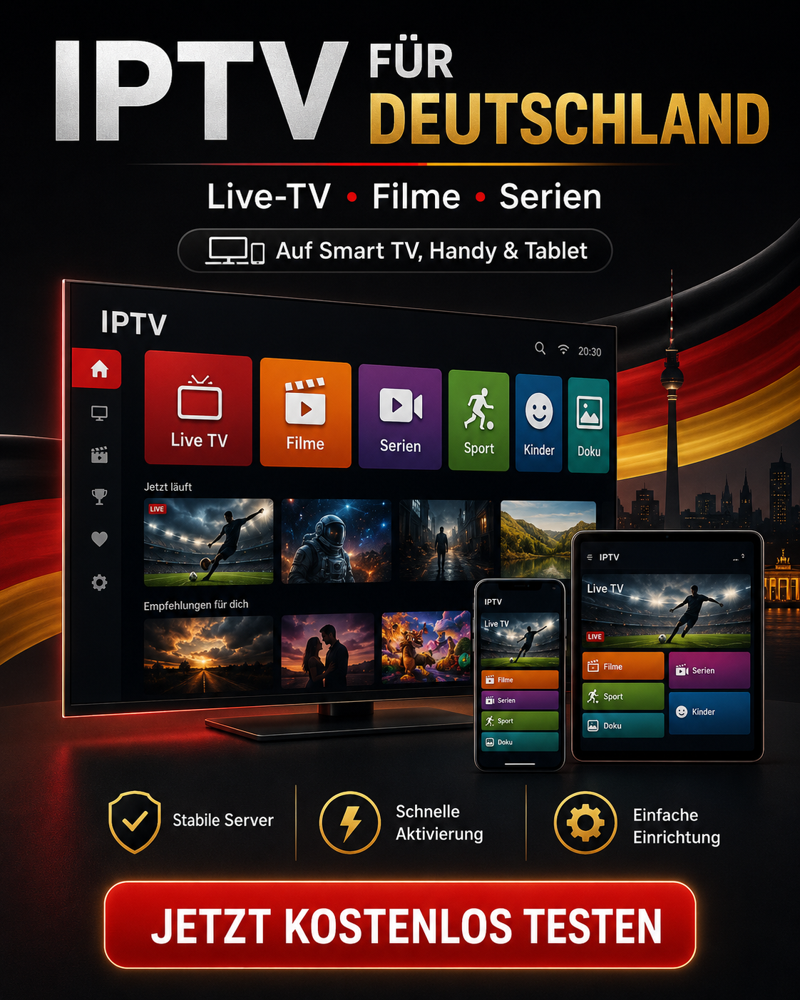 IPTV für Deutschland auf TV, Smartphone und Tablet
